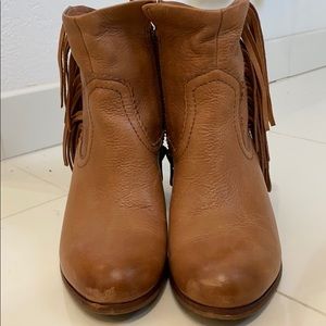 Sam Edelman booties with fringe. Tan colored